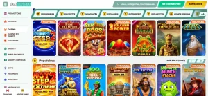 Capture attendue du catalogue Betalright montrant les catégories de jeux